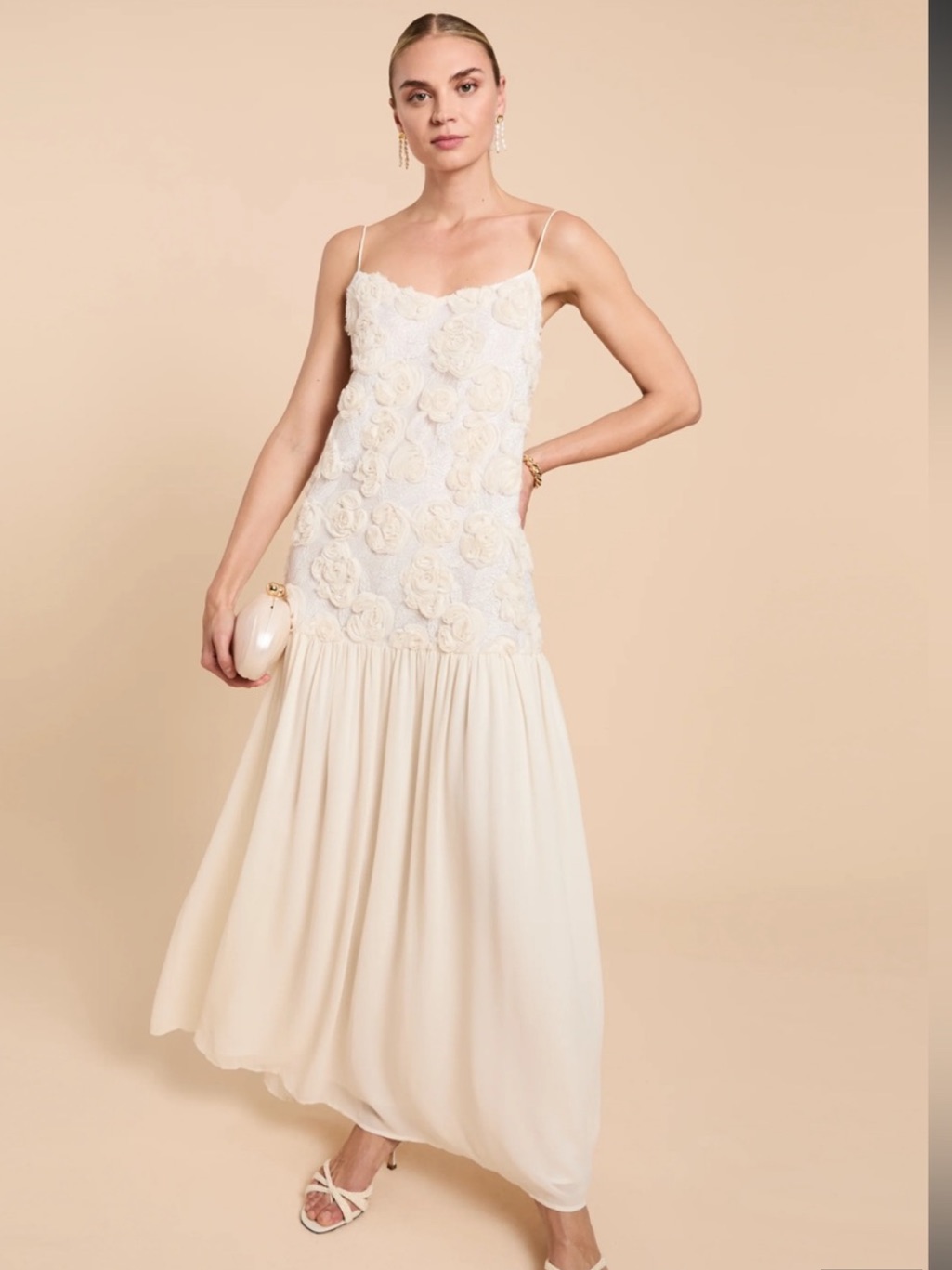 Nwt O.P.T. Ondine Rosette Textured Drop Waist Chiffon Dress Size Medium